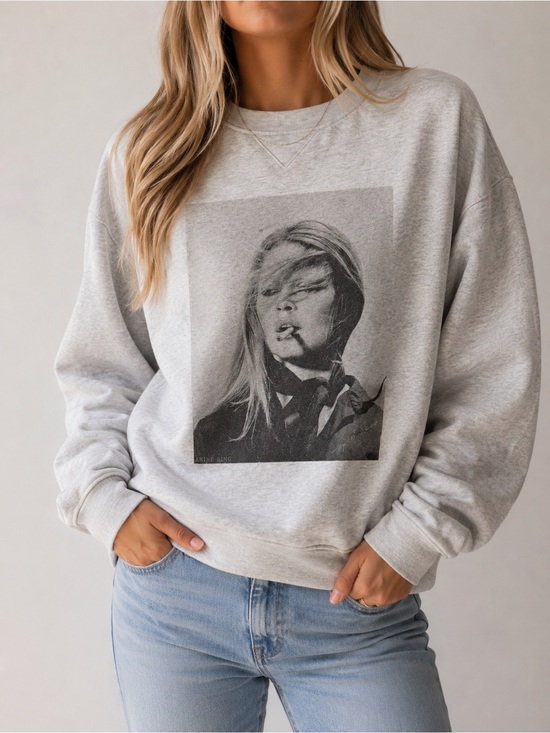 Anine Bing Tops - Anine Bing Light Gray Graphic Crewneck Sweatshirt small in excellent condition